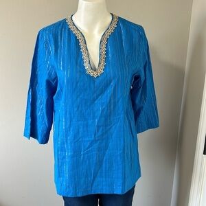 Lilly Pulitzer Blue Metallic Striped Tunic Top Swimsuit Coverall Sz S